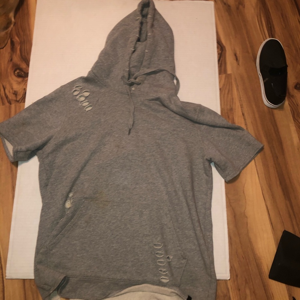 Distressed short sleeve hoodie